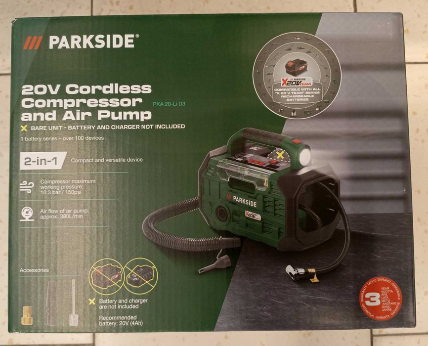 NOWA akumulatorowa sprężarka i pompka 20V PARKSIDE PKA 20-Li D3