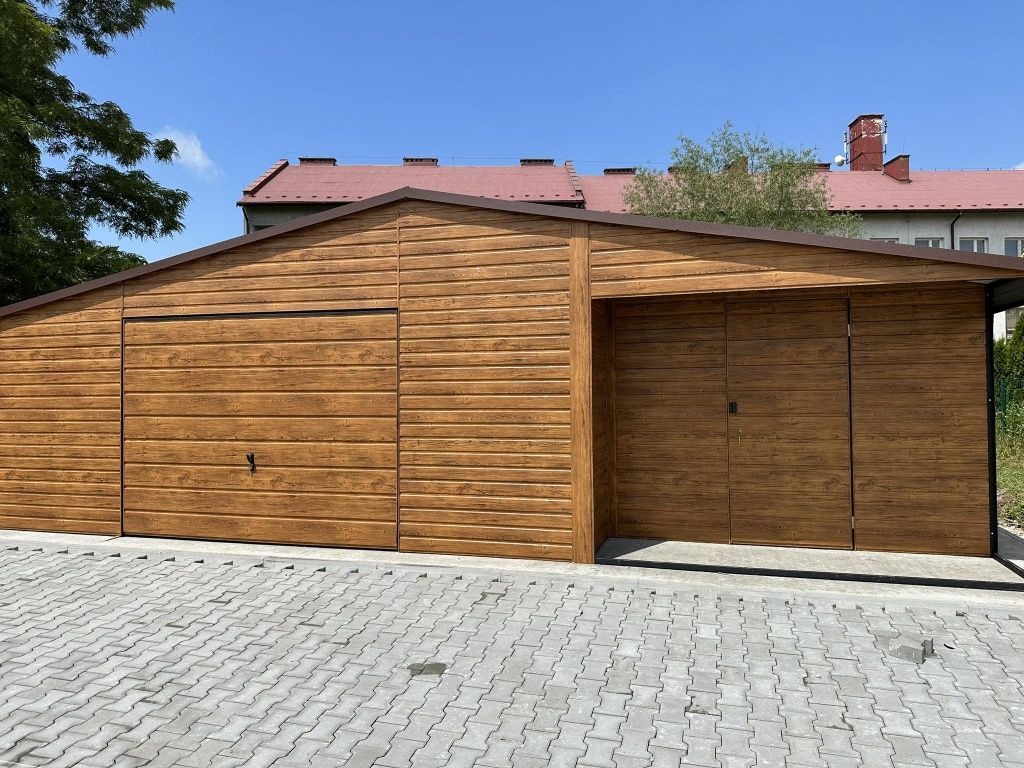 Garaz blaszak 12x6 orzech bramy grafit konstrukcja z profila zamkniete
