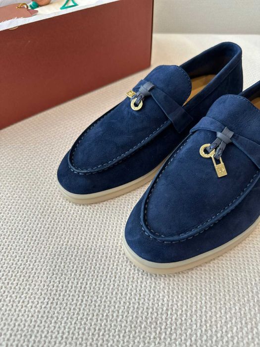 Женские синие замшевые лофери Лоро Пиана лоферы Loro Piana Summer Walk