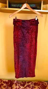 spódnica maxi  vintage welur elastyczna bordo fiolet cieniowana 34