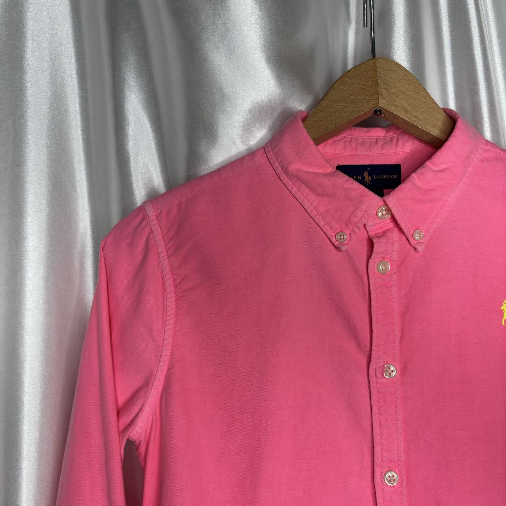 różowa neonowa koszula z długim rękawem Ralph Lauren haft logo