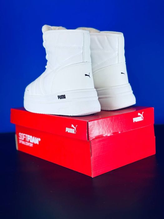 Дутики Puma Ultra White / Кожаные дутики белые Пума / Дутиши білі Пума