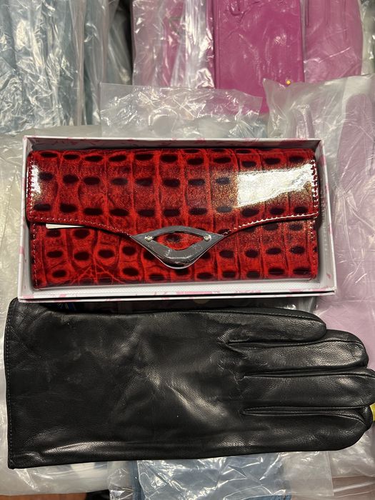Portfel skorzany + rękawiczki skorzane