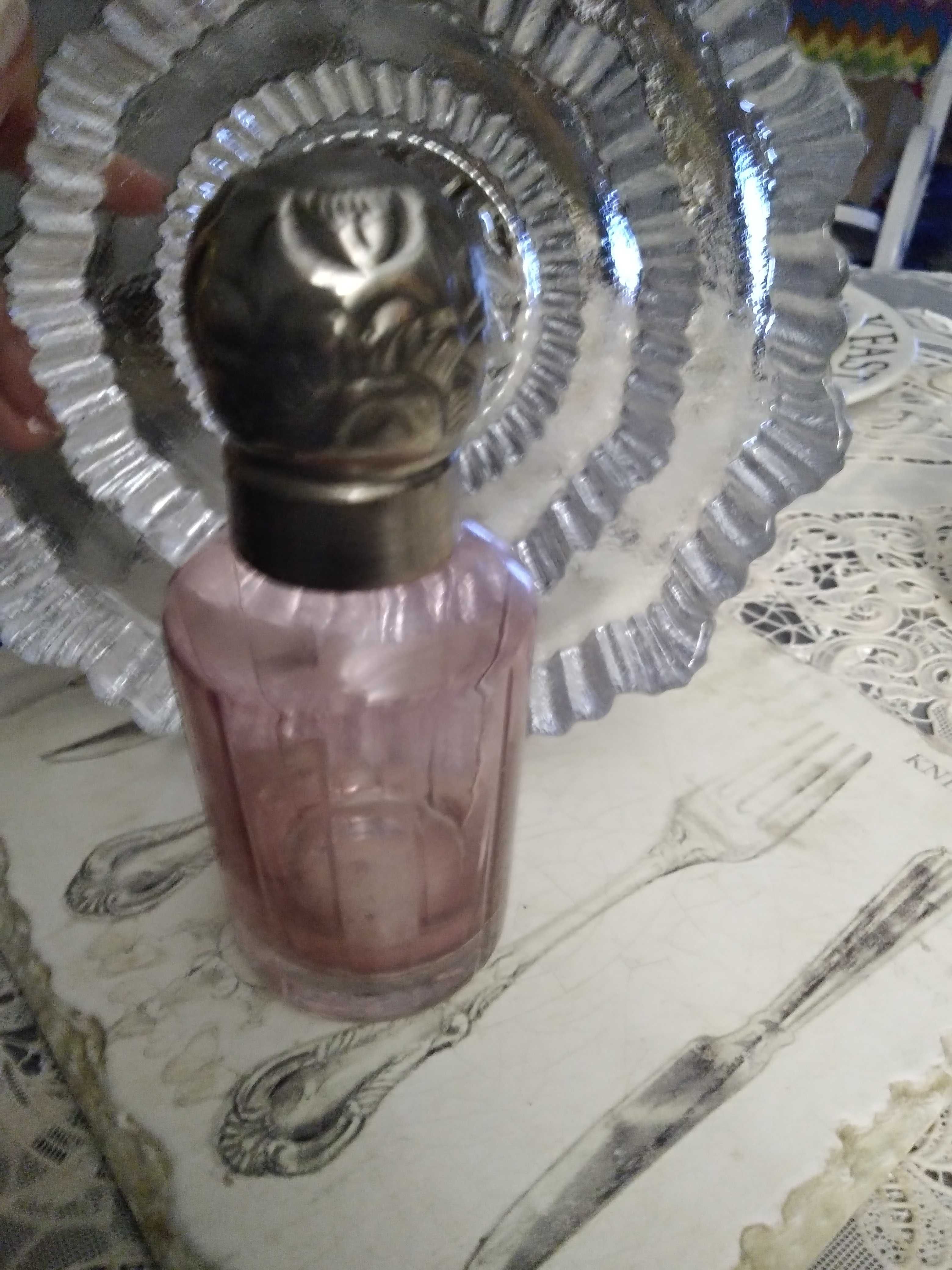 Vintage buteleczka na perfumy różowe szkło w prążki