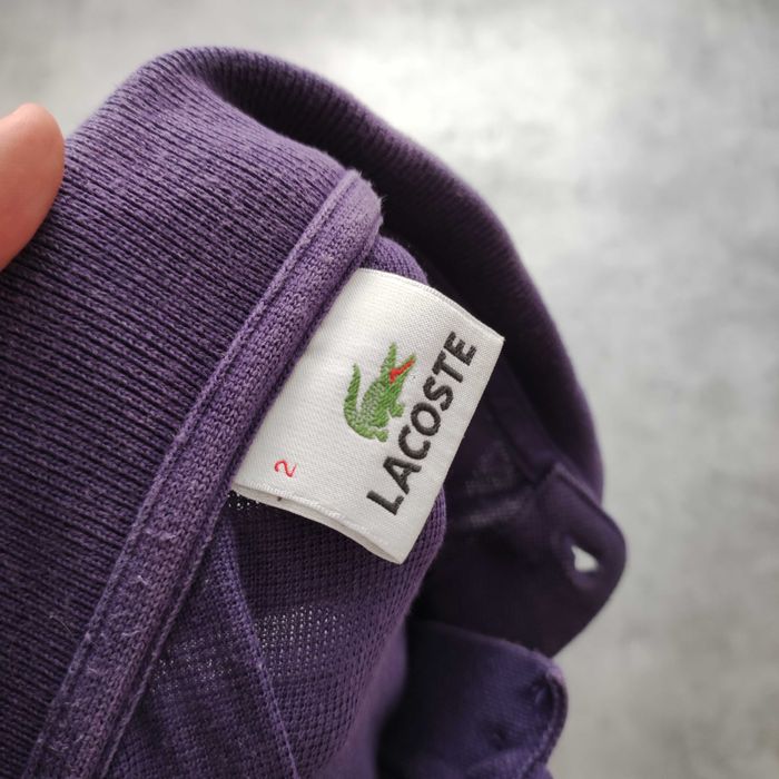 MĘSKA Koszulka Bawełna Fioletowa PREMIUM Polo Długi Rękaw Lacoste Haft