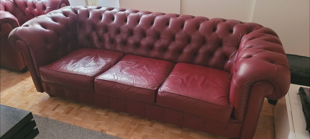 Chesterfield komplet fotele i sofa design loft retro