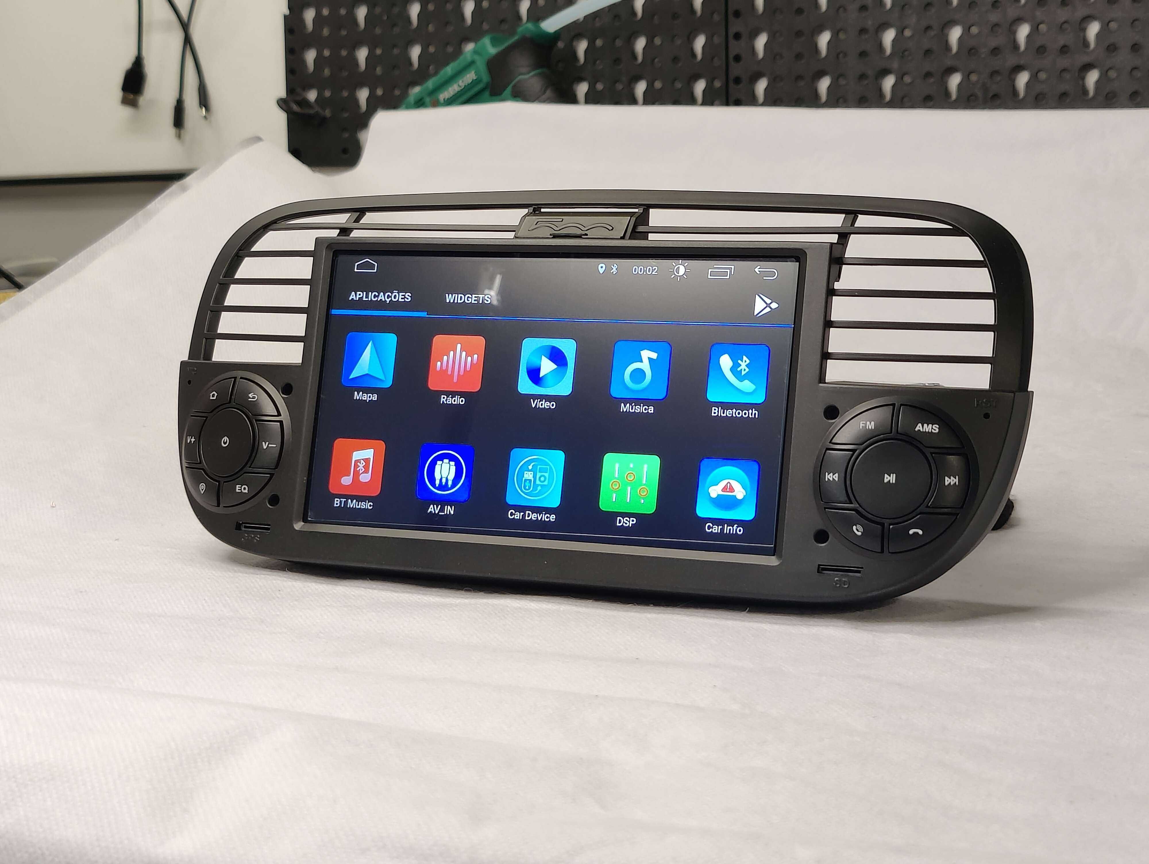 Radio 2 DIN Android Fiat 500 Preto • Wifi - GPS - Bluetooth + CÂMARA