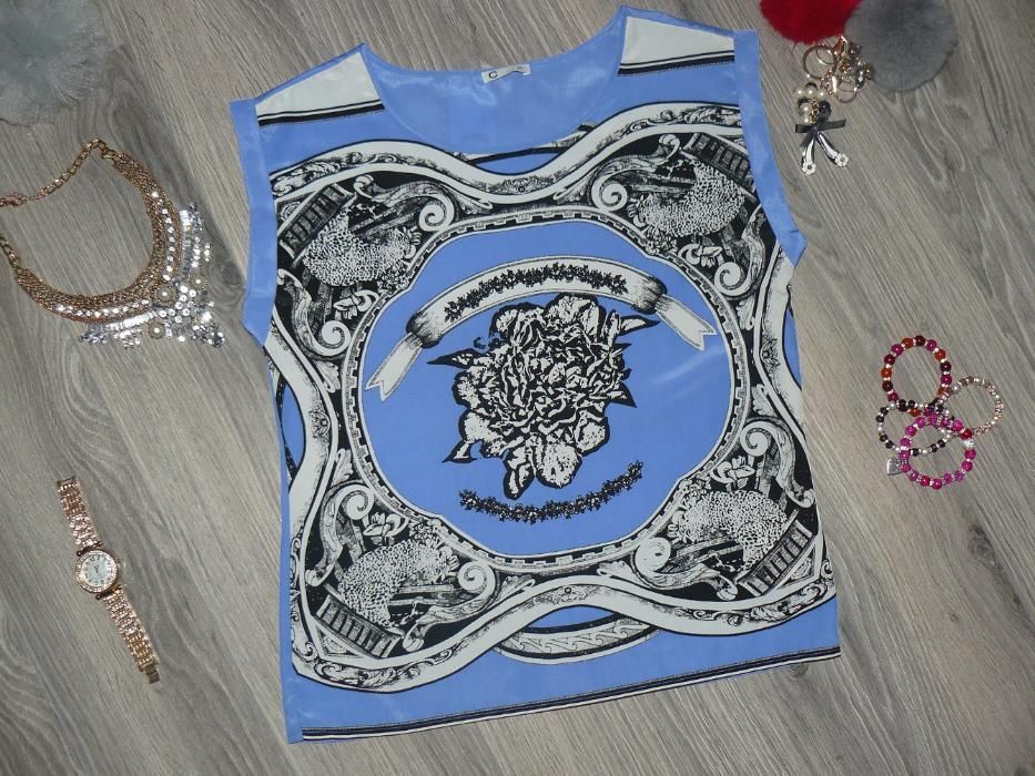 Nowa Bluzka wzory 34 boho folk orient ornament niebieska kwiaty blue