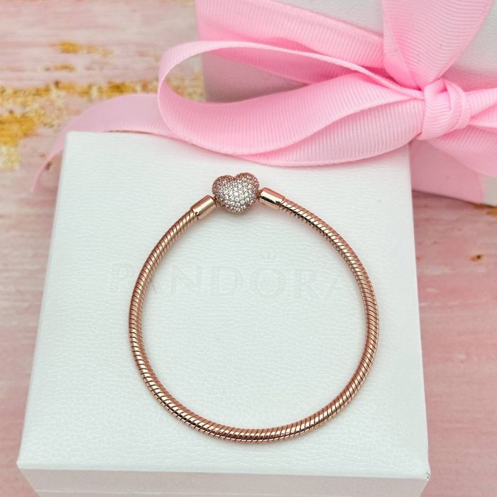 Срібний браслет "Сяюче серце" Pandora(Пандора) з покриттям 14K золотом