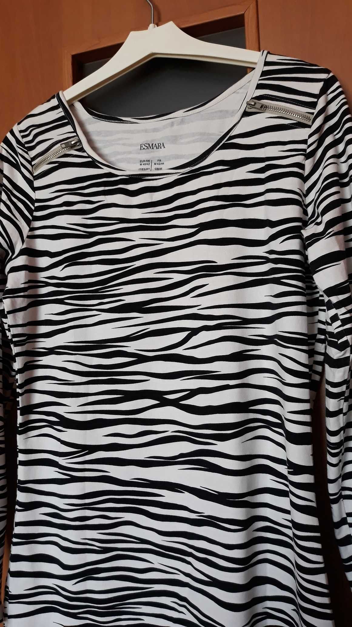 Bluzka biała w czarne paseczki, zebra, jak nowa, bawełna, r. 40/42