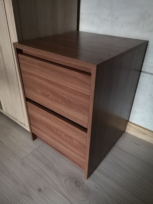 Szafka z dwoma szufladami, nocna, przy biurowa, ciemnobrązowa