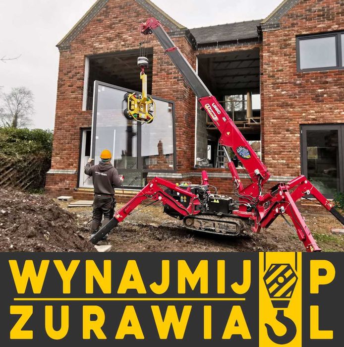 Mini żuraw wynajem, montaż szkła, elewacji, konstrukcji MINIŻURAW