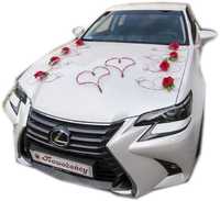 Bogata dekoracja na samochód ślubny.Ozdoby auta dekoracje, stroiki 182