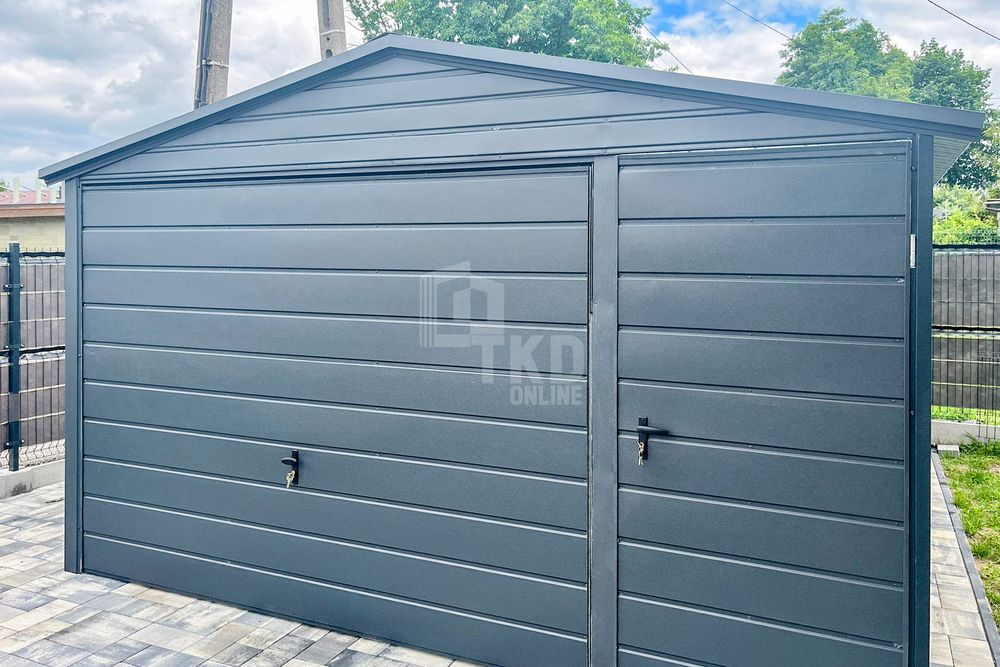 Garaż Blaszany 4X6M Brama Uchylna Drzwi Antracyt Rynn Dach Tkd257