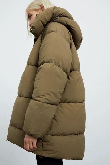 Куртка пуфер хакі Zara xs s