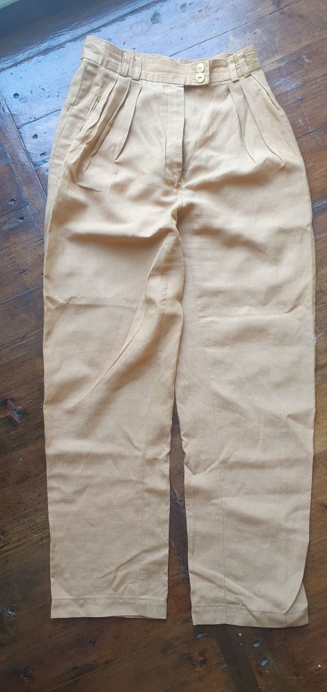 Актуальні лляні жовтогарячі гірчичні штани брюки