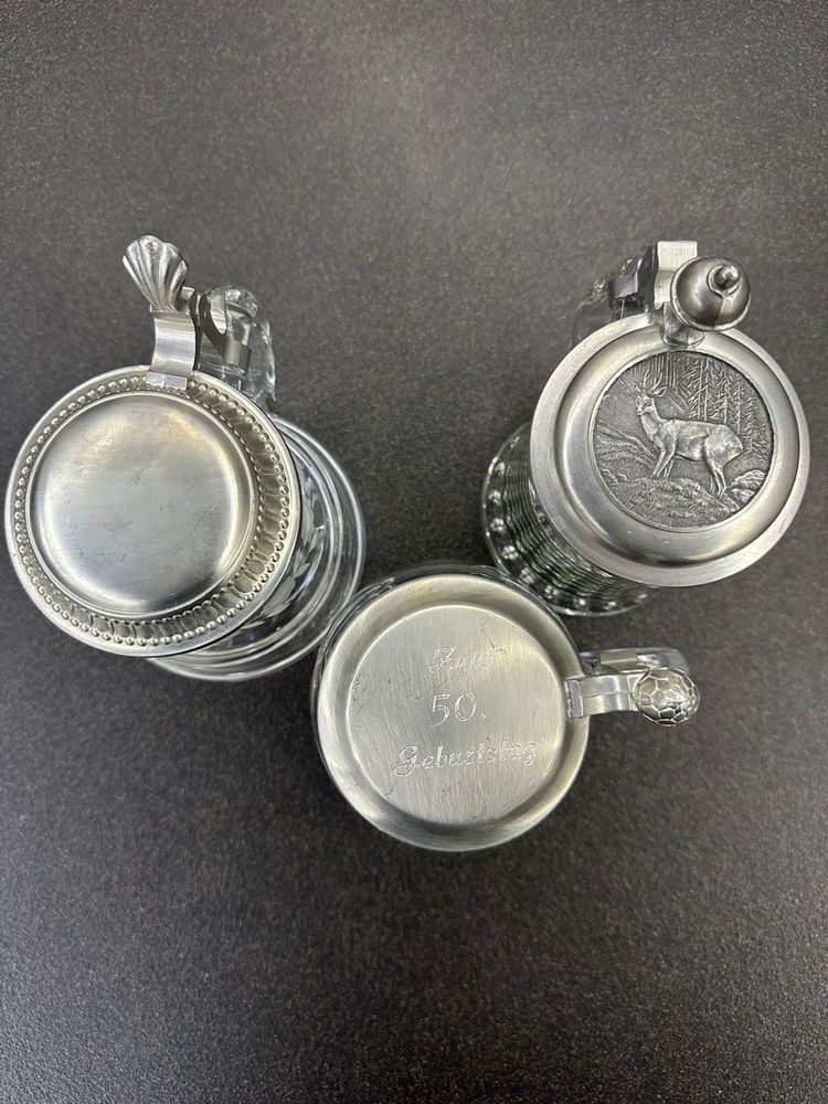 Пивные бокалы с крыжкой из пищевого олова Zinn GDR Германия
