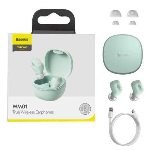 Baseus Encok WM01 TWS dokanałowe słuchawki Bluetooth 5.0 zielony