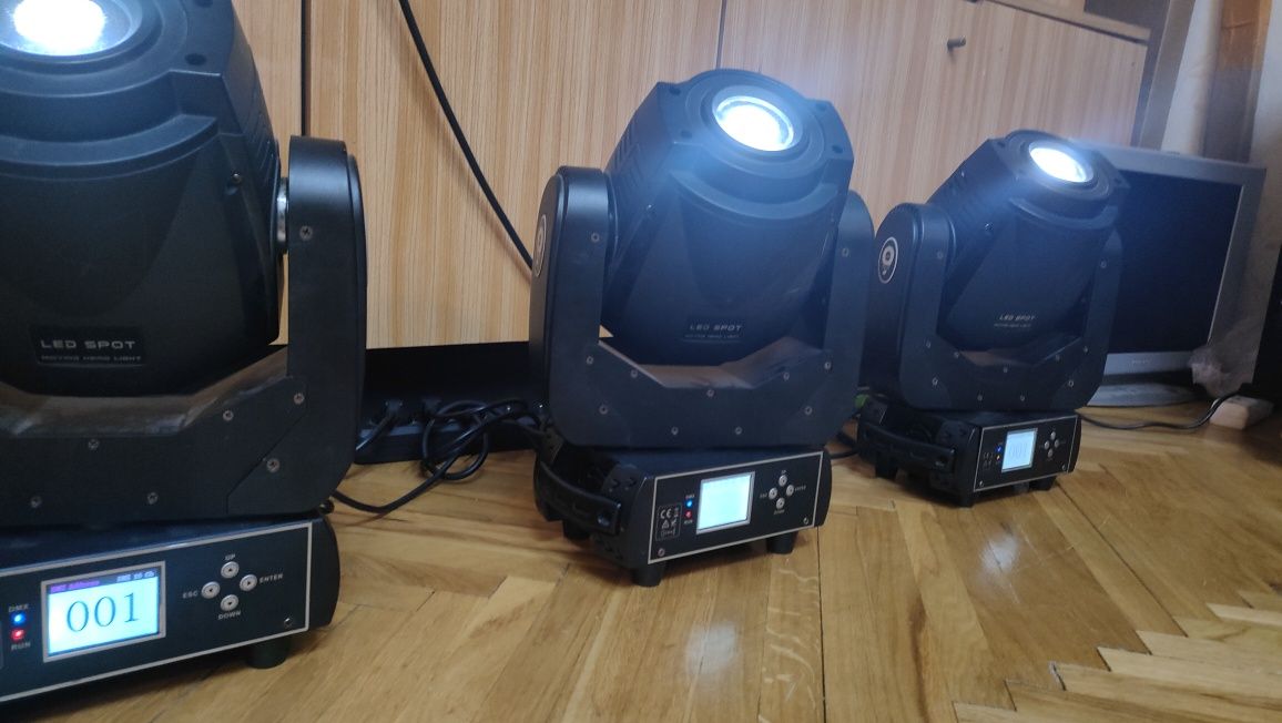 Ruchome Głowy LED 90W - Okazja! 4 szt. Sterownik DMX, laptop, przewody