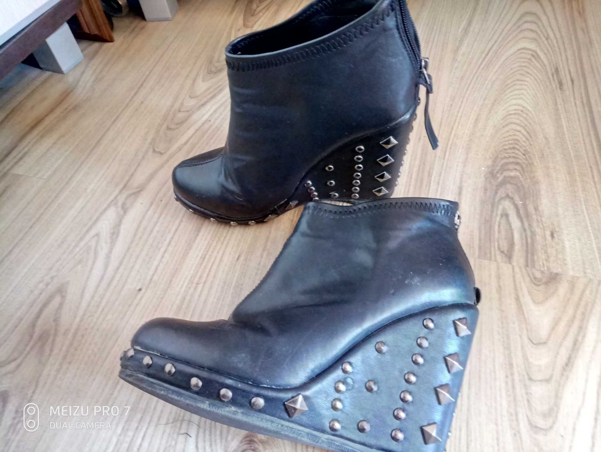 Botki h&m dżety czarny styl platforma