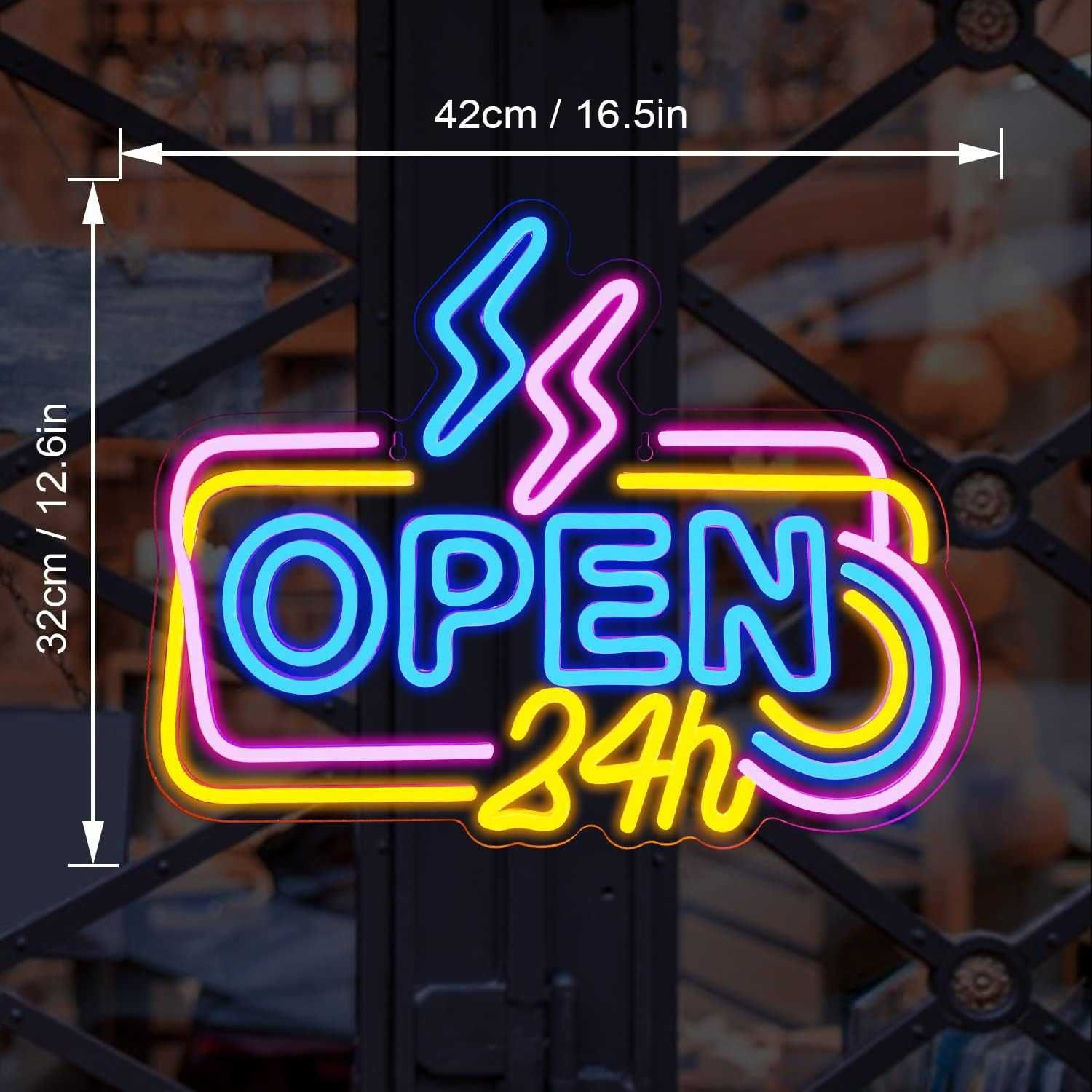 Sinal Luminoso Néon LED em Acrílico " OPEN 24h "