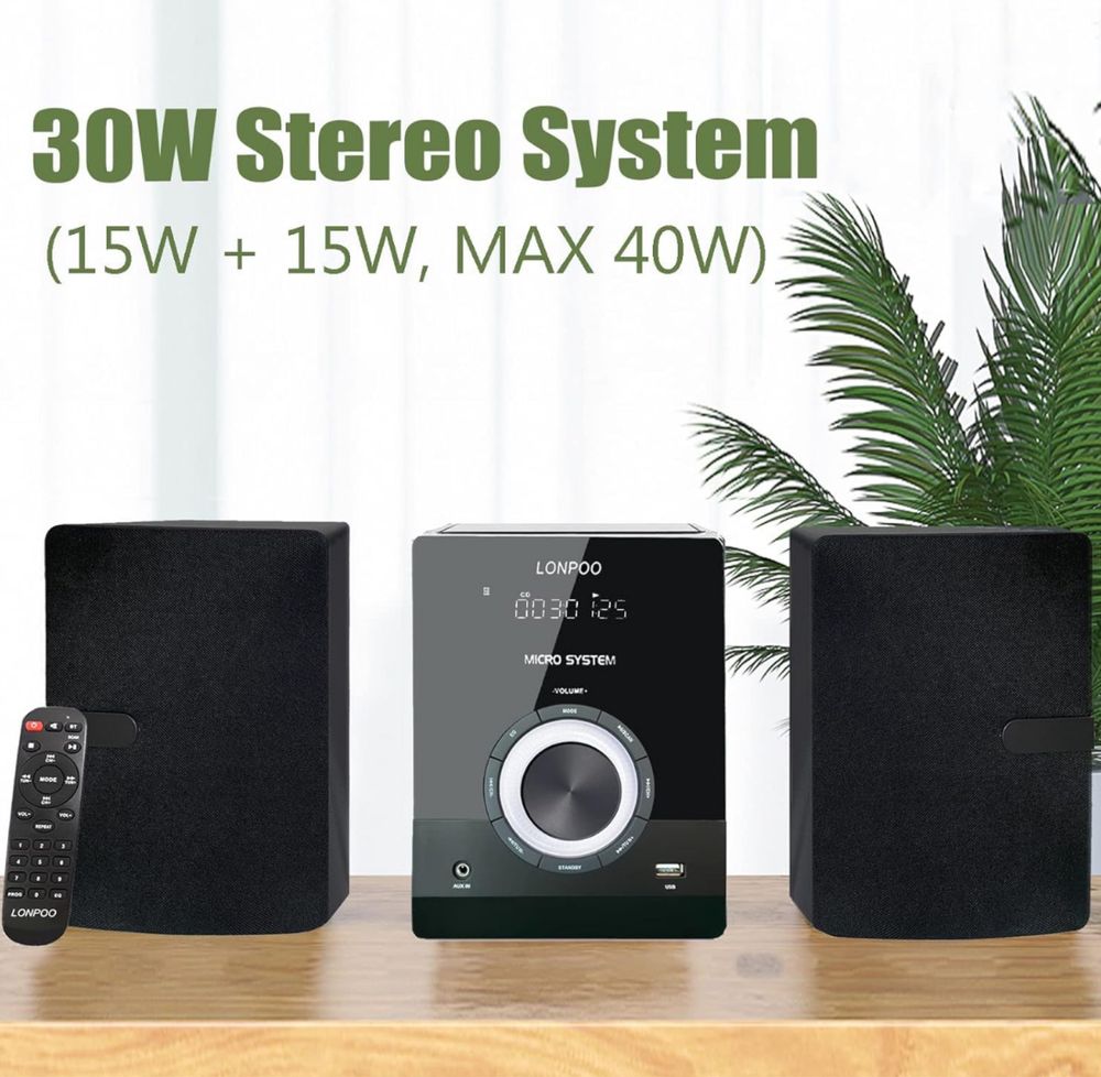 Lonpoo Micro HiFi z odtwarzaczem CD, Bluetooth, radiem FM, USB,