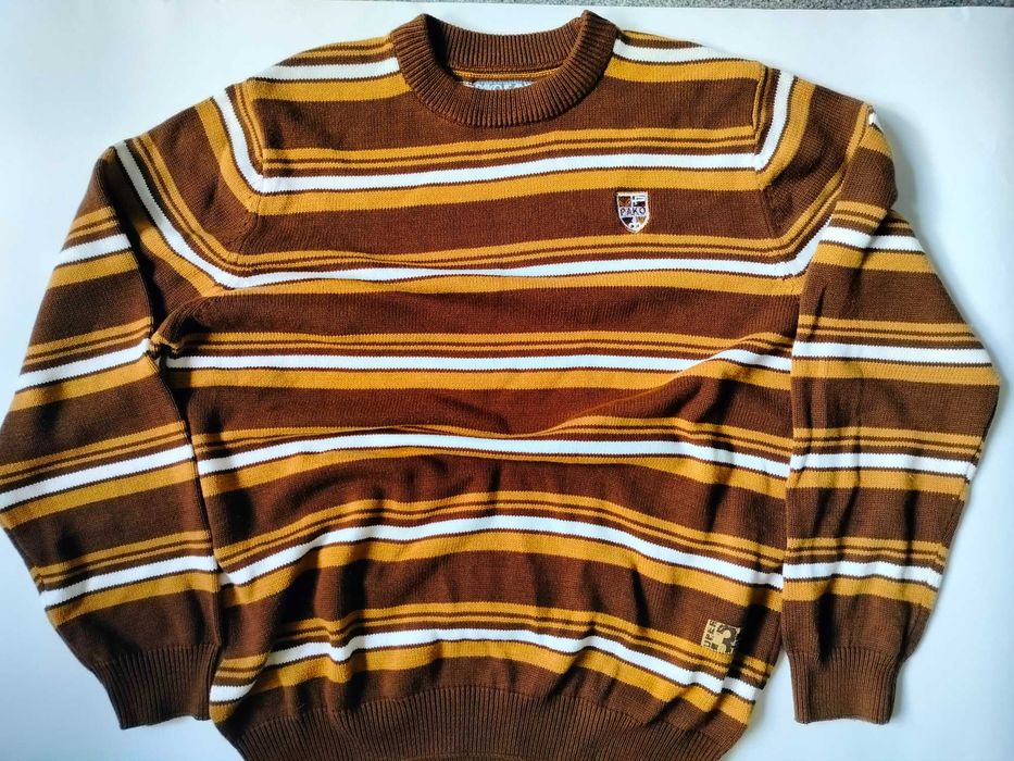 Sweter męski paski brązowy Pako Jeans L bawełniany