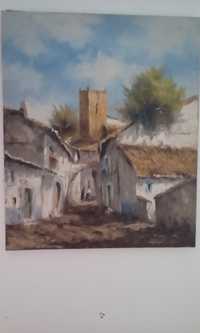 Quadro pintado à mão (aldeia e castelo)