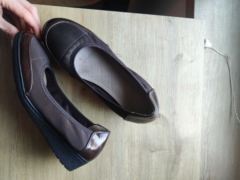 Brązowe wygodne balerinki baleriny damskie na koturnie 36 brąz