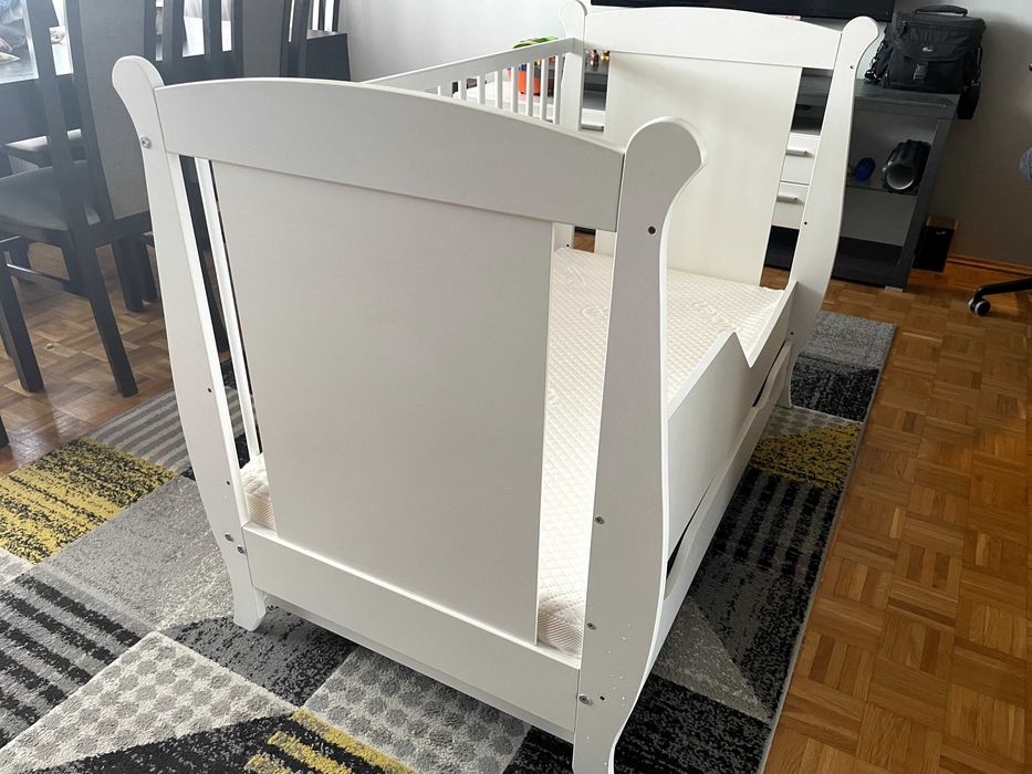 Łóżeczko 120×60 białe z szufladą + materac Rücken Tencel
