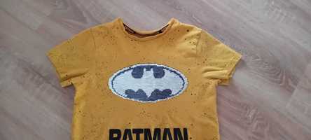 T-shirt batman 128 134 cekiny odwracane 7/8 lat żółta koszulk chłopięc