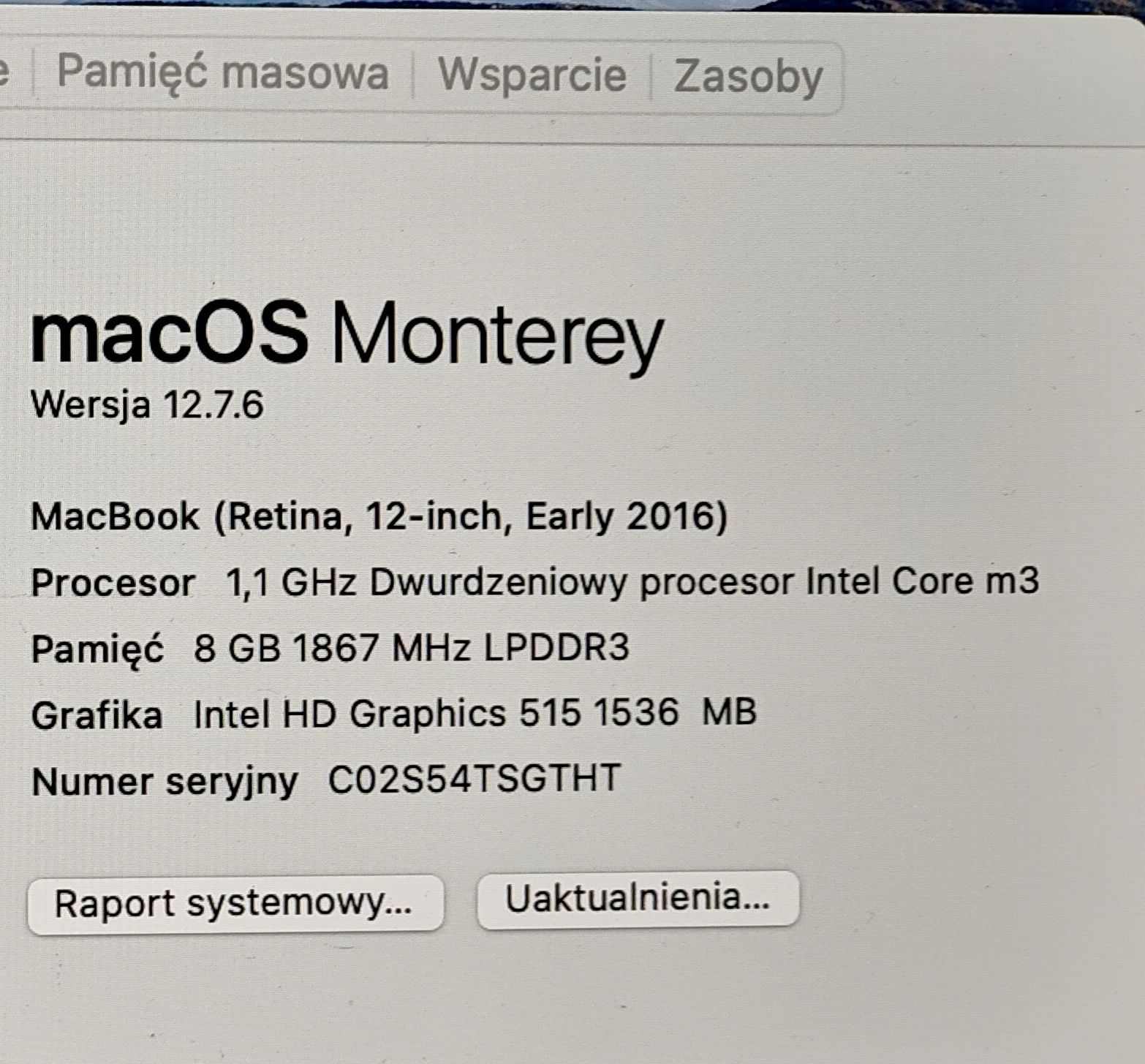 MacBook A1534  Retina12, 2016 r.  Intel m3