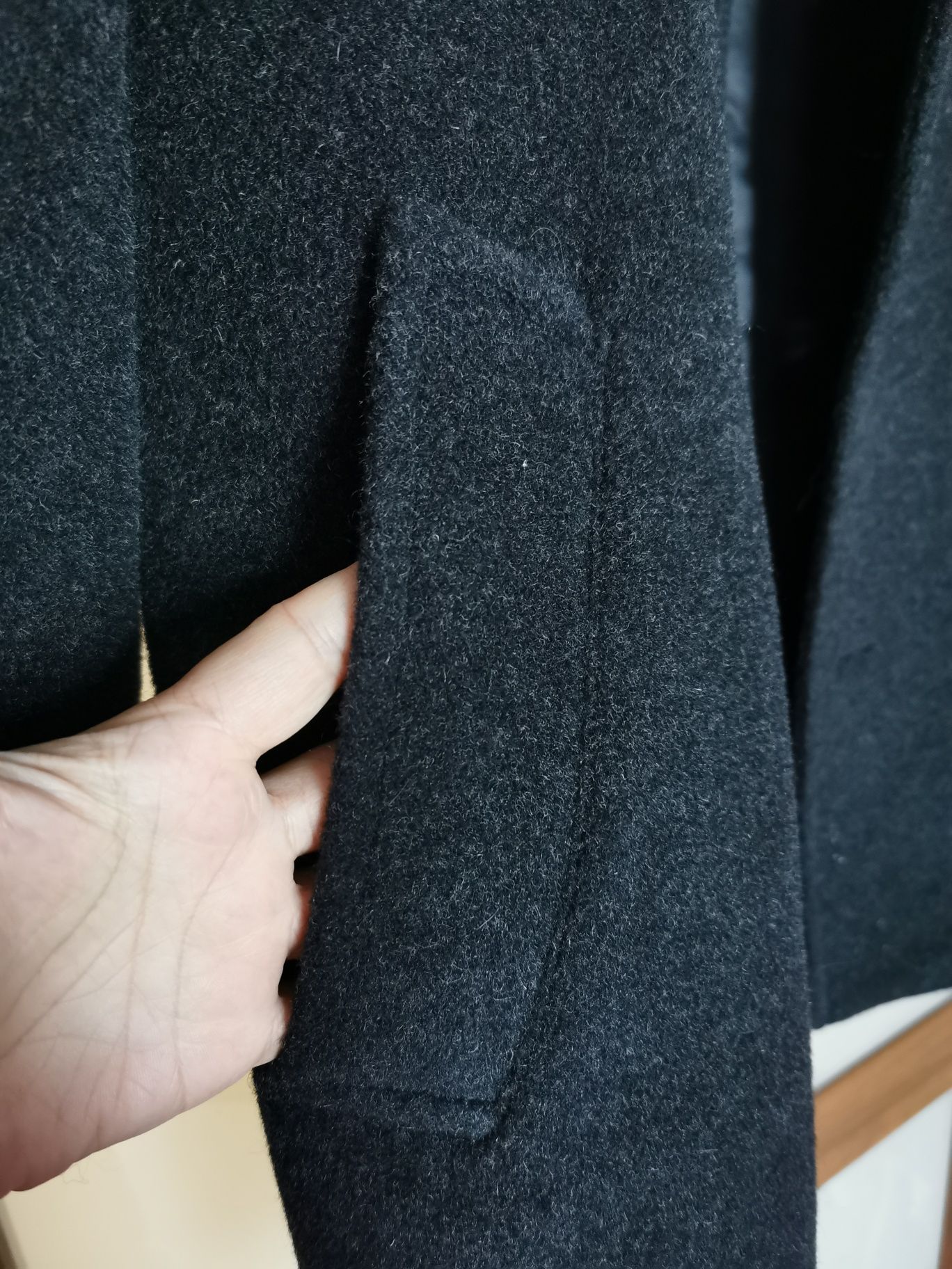 Męski wełniany ciepły elegancki płaszcz do garnituru