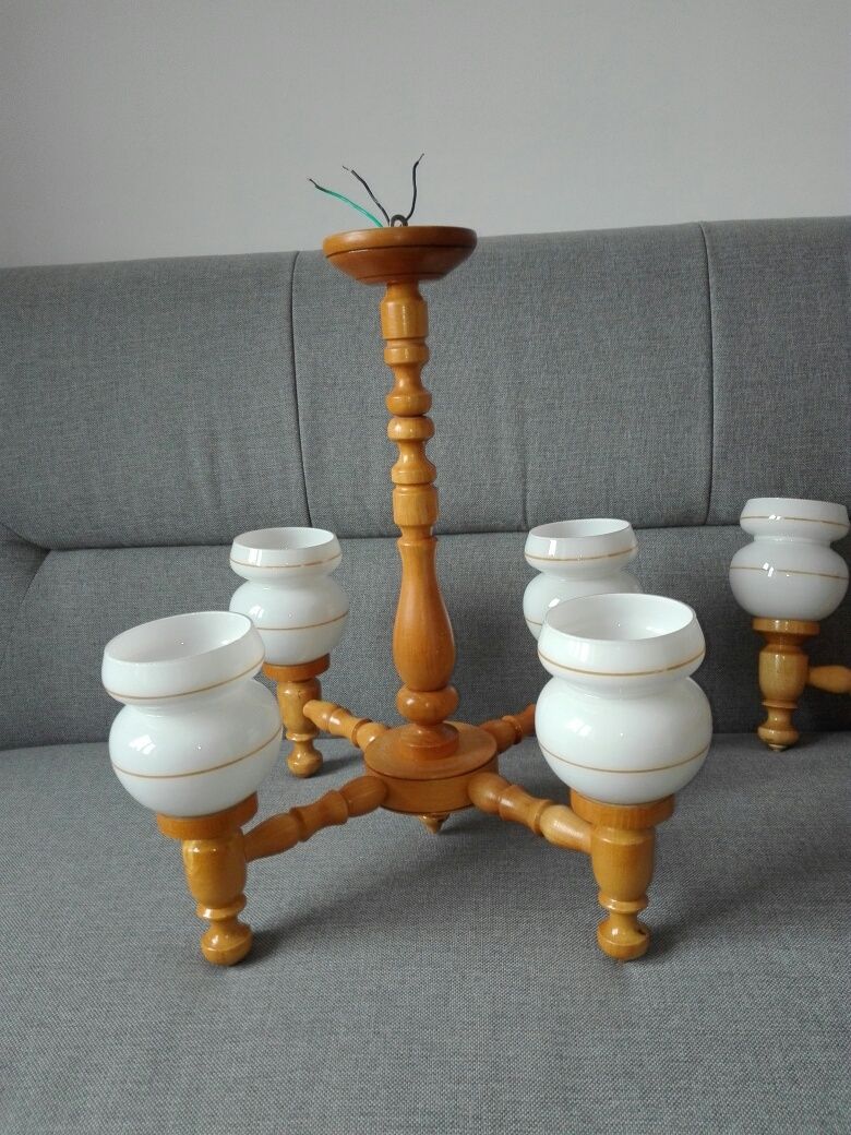Żyrandol drewniany plus kinkiet