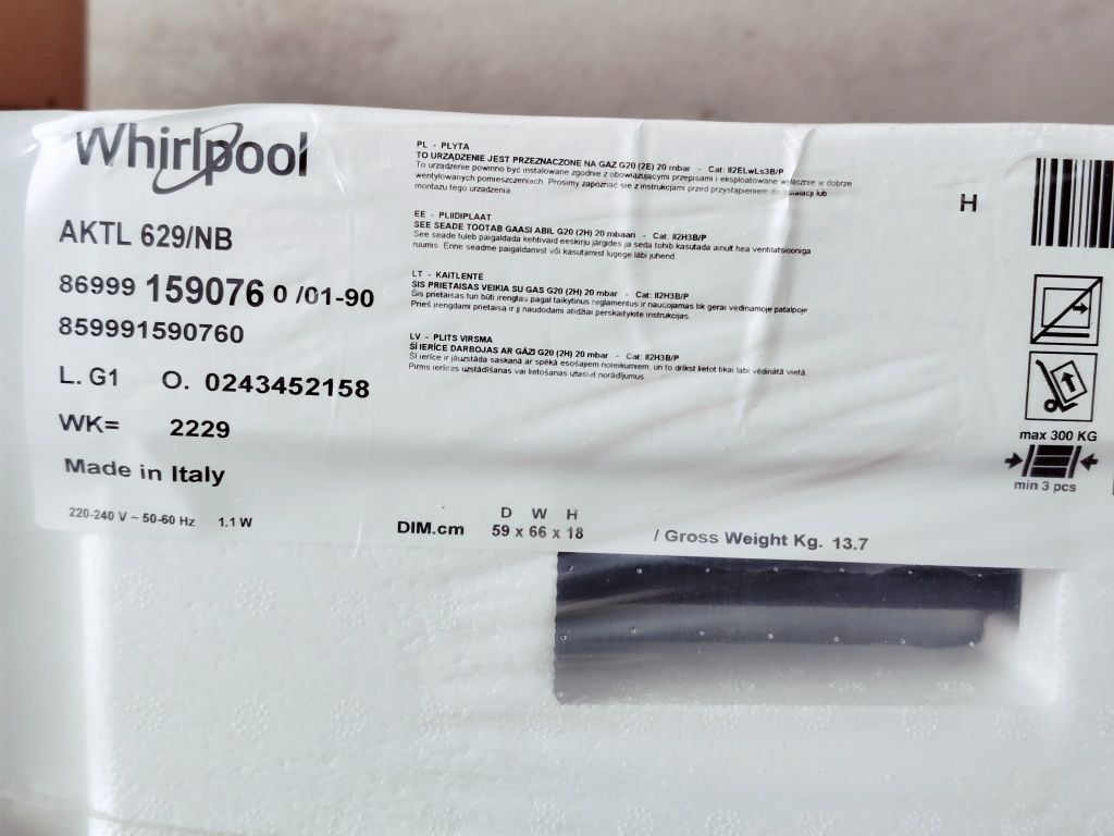 Варильна поверхня газова Whirlpool AKTL 629 NB1