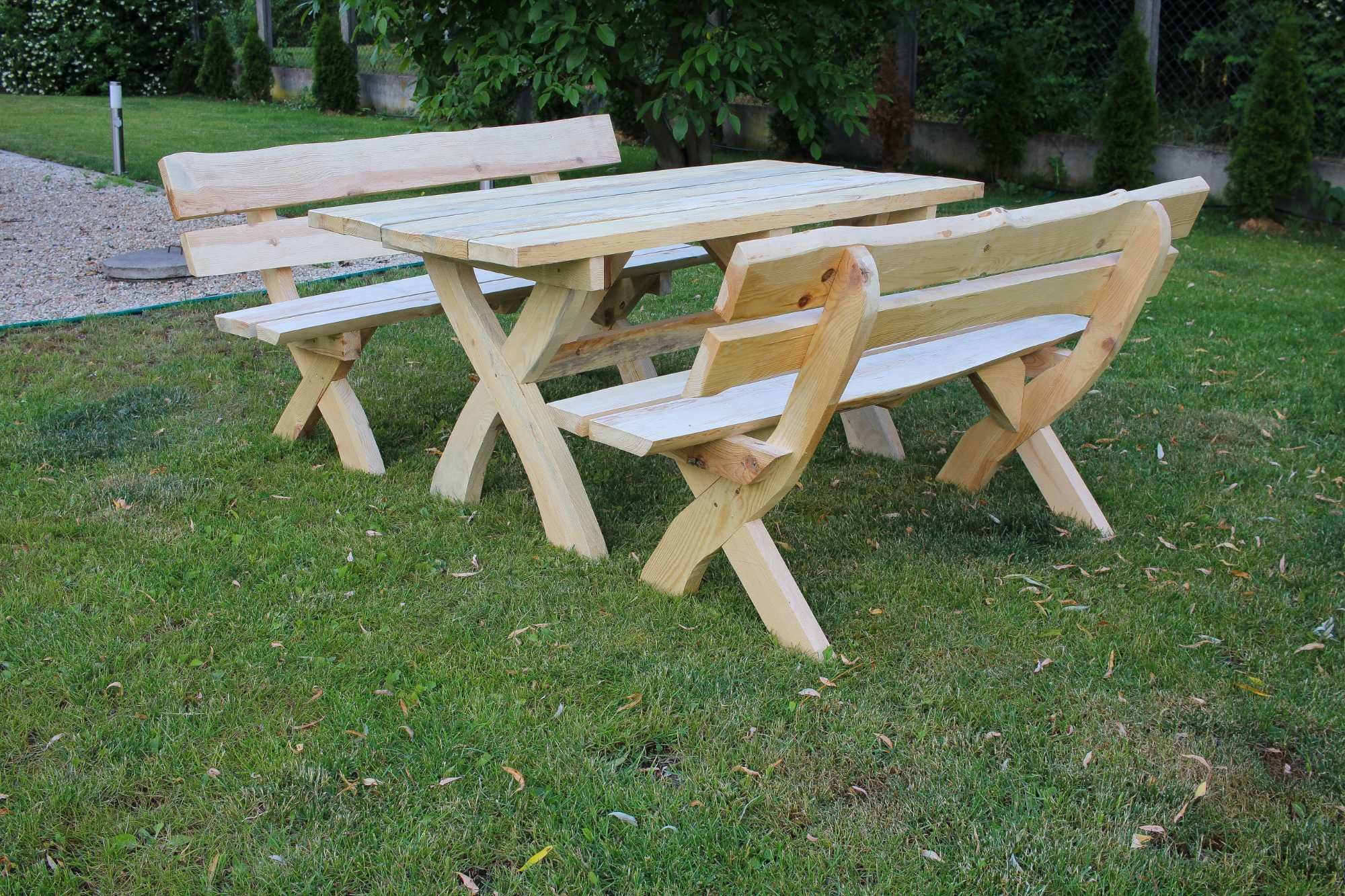 Komplet ogrodowy z grubej deski 4cm / krzyżak / stół i ławki