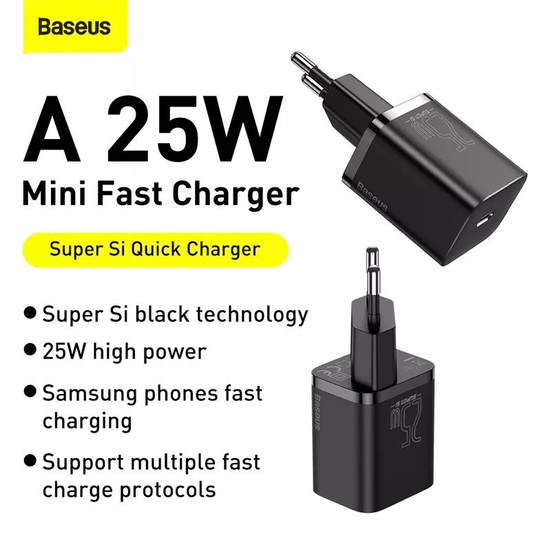 Carregador Fast Charge 25W Type C - Preto - BASEUS - Novo -24h