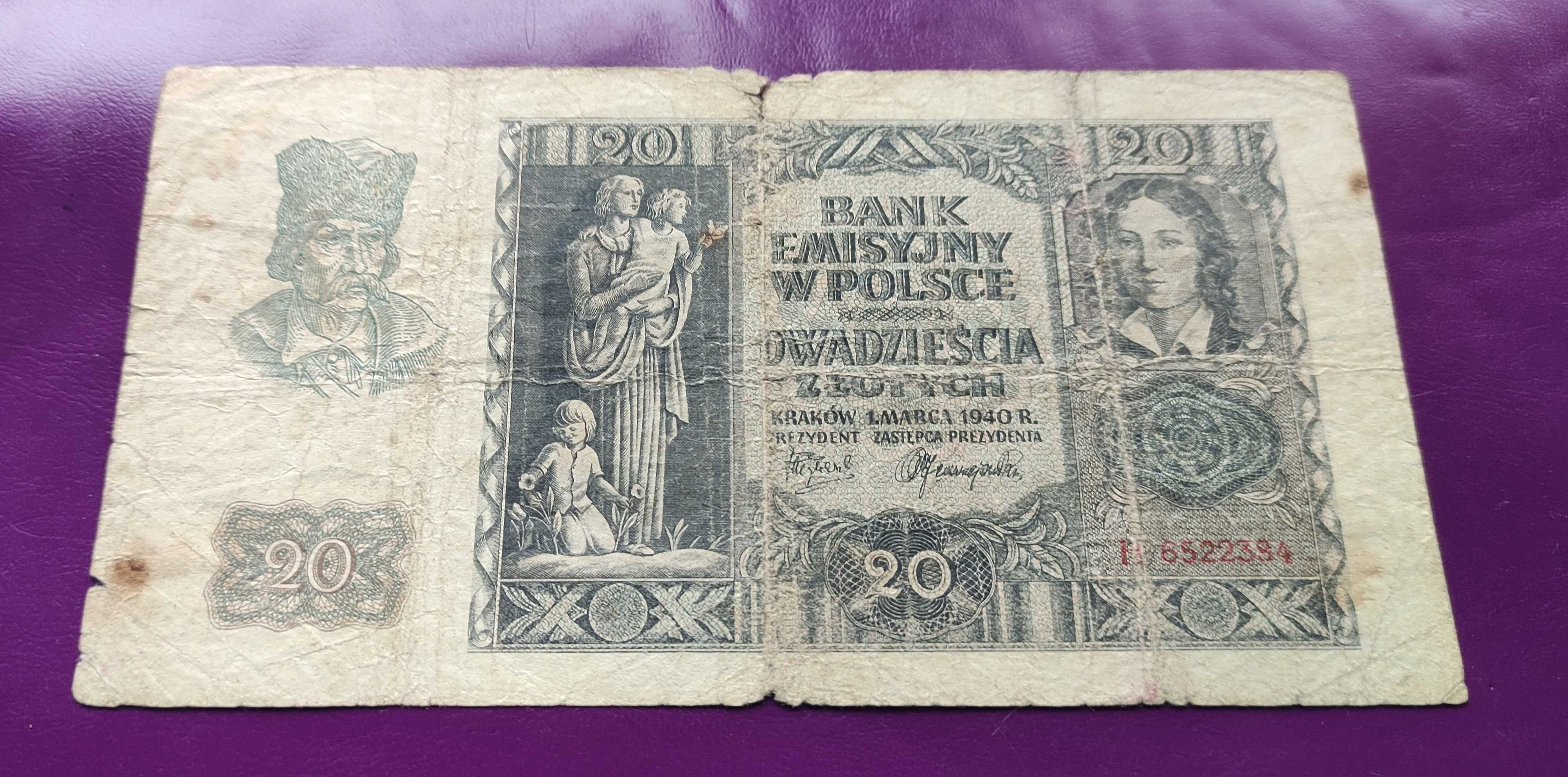 Banknot GG 20 złotych 1940 Seria H - Okazja !