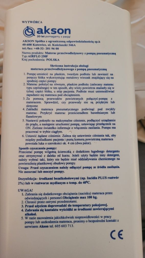 Materac przeciwodleżynowy Akson Airflo 250F