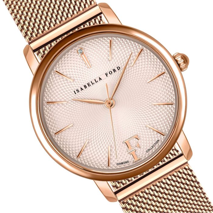 Zegarek Isabella Ford z diamentem NOWY model Juliet Rose Gold Mesh