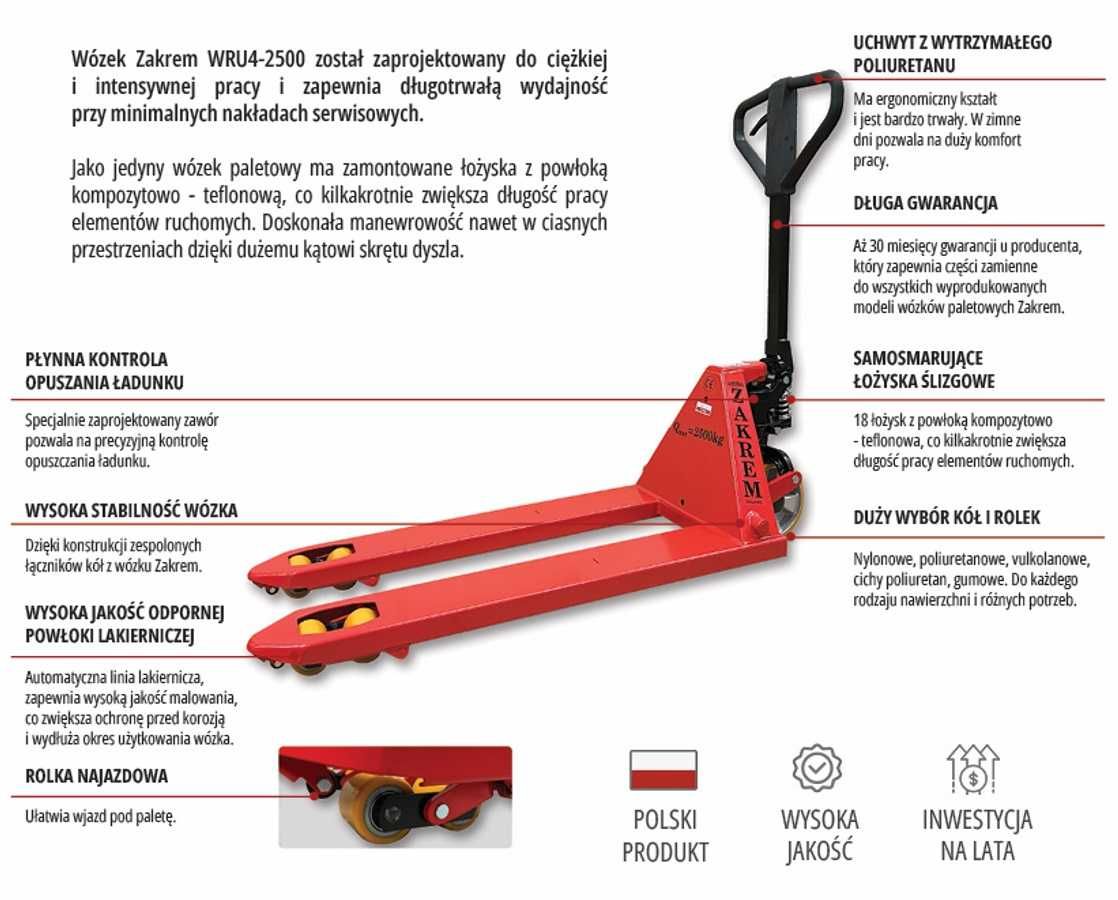 Wózek widłowy ręczny paletowy. Paleciak 800mm 1000mm 1150mm VSV Zakrem