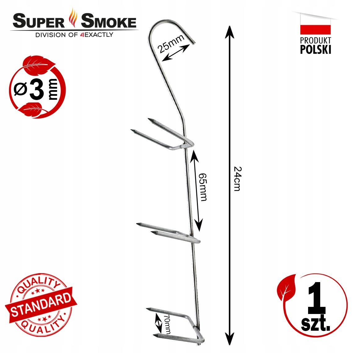 Hak Wędzarniczy Super Smoke do filetów i płatów ryb 3mm Standard 24cm