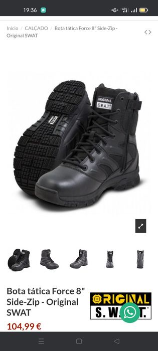 Botas Special Force 8"Side Zip Black. NOVAS