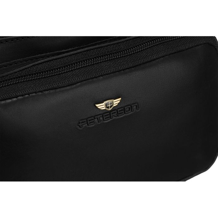 skórzana, czarna nerka męska z kieszeniami i etui na klucze - peterson