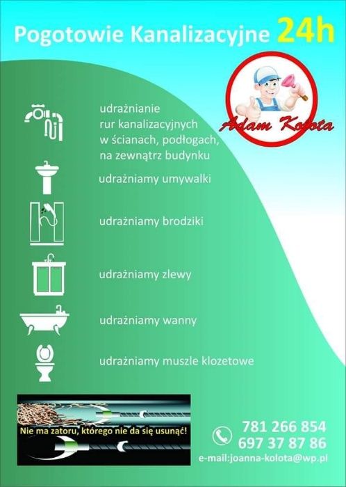 Hydraulik Udrażnianie i czyszczenie rur kanalizacji ,WUKO,Tłuszcz