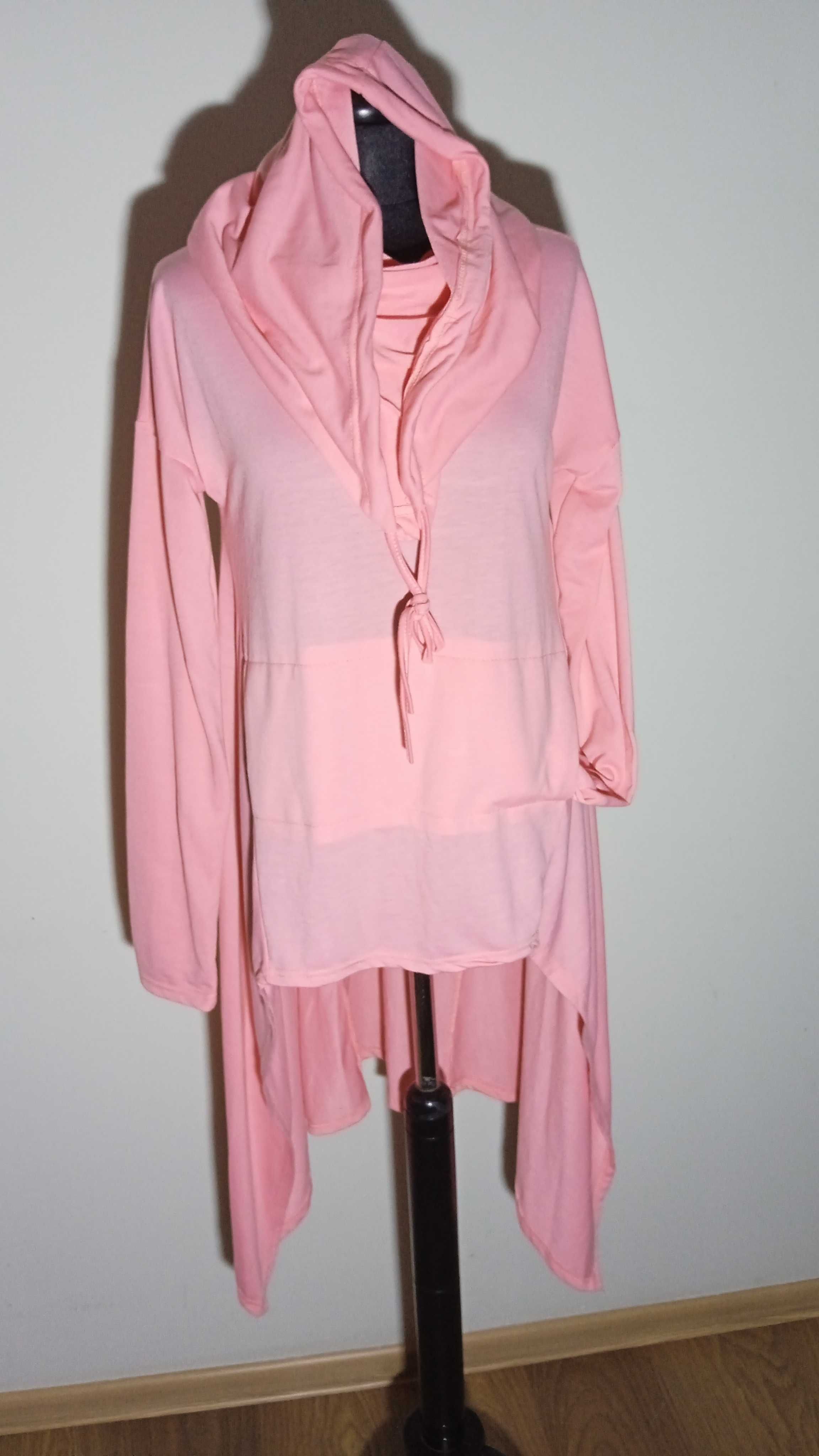 Bluza/tunika z kapturem/tunelem asymetryczna różowa pink tunic