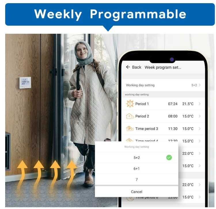 Inteligentny termostat Beok TDS75-WIFI-WPB, sterowanie kotłem gazowym