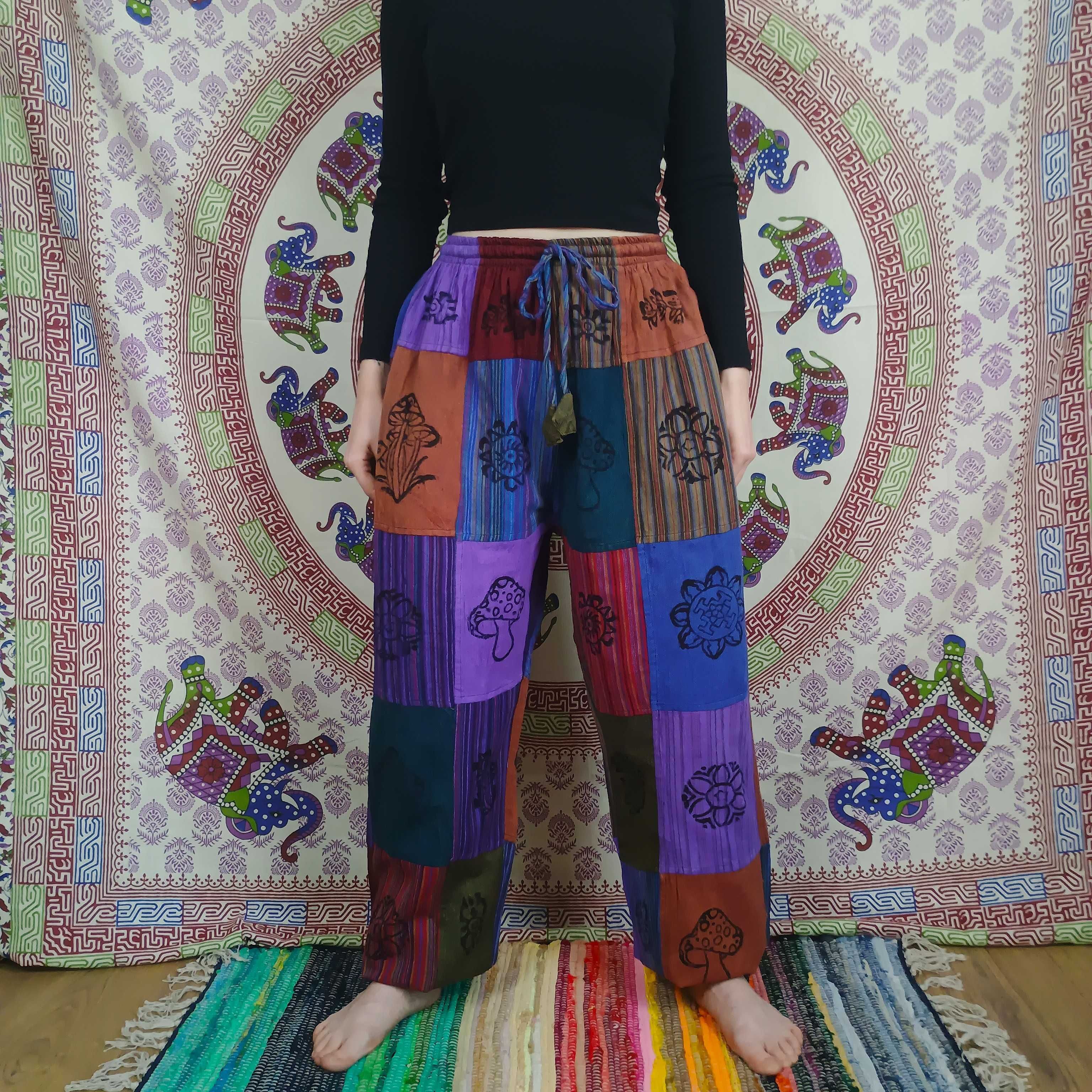 Spodnie - Patchwork - Nomad Sari - Fioletowe Tony - Nepal - S/M