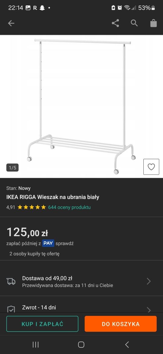 Stojak wieszak na ubrania pojemnymi z regulowaną wysokością na kółkach