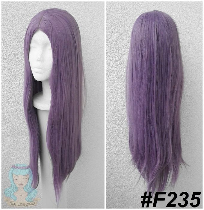 Fioletowa prosta długa peruka z przedziałkiem bez grzywki cosplay wig